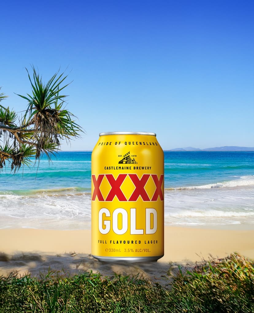 Large XXXX Can on a beach background